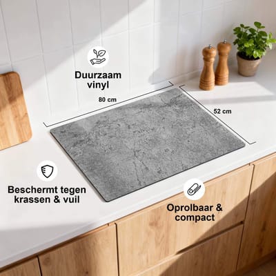 KitchenArt - Urban Stone – Inductie Beschermer - 52x35 cm - Kookplaat Beschermer - Luxe Afdekplaat Inductieplaat - Anti-slip & Oprolbaar - Beschermmat Inductiekookplaat