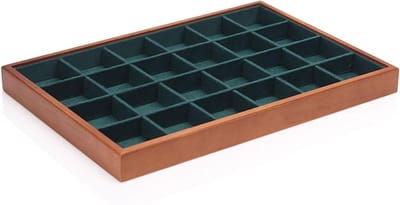 Sieraden Lade Organizer - Opbergbakje Diversen - Sieraden Overzichtelijk - Met 24 Vakken - 35x24x3 cm - Donkergroen