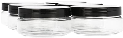 6 x Ronde Pot 100ml PET Kunststof - Transparant met Schroefdeksel Zwart- PET Kunststof BPA-vrij - Plastic Verzamel potten Navulbaar - Met Dop - Lege Potten - 6 stuks