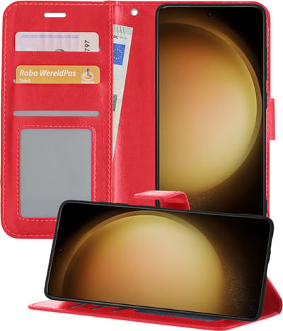 Hoesje - Met Pasjeshouder - Geschikt voor Samsung Galaxy S23 - Luxe Bookcase Portemonee - Flip Case - Kunstleer Book Case - Flipcase - Book Cover - Walletcase - Portemonneehoes - Telefoonhoesjes - Rood