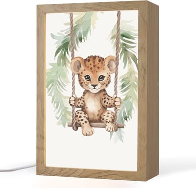 Nachtlampje 20x30 cm - Kinder lampje - Luipaard - Dier - Kinderen - Jungle - Tafellamp kinderkamer - Slaapkamer lamp - Bedlamp kinderen - Kinderlampje stopcontact - Wandlamp babykamer - Nachtlampjes