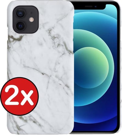 Hoesje Geschikt voor iPhone 12 Mini Hoesje Marmer Hardcover Fashion Case Hoes - Hoes Geschikt voor iPhone 12 Mini Marmer Hoesje Hardcase Back Cover - Wit - 2 PACK