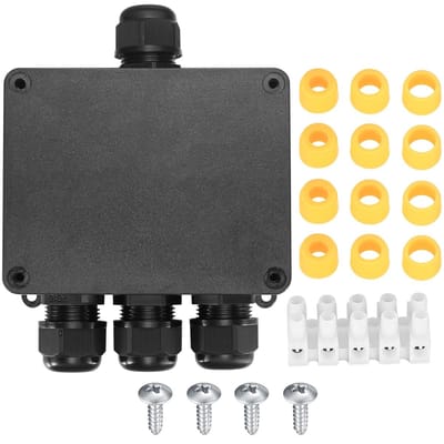 carmdering - Waterdichte Aansluitdoos voor Buiten - Kabelmof voor Buiten- 4-Weg Kabelverbinder - IP68 Lasdoos voor Tuinverlichting - Geschikt voor Kabeldiameter 4 mm tot 12 mm - Zwart Kunststof - Veiligheidsverdeeldoos