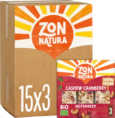 Zonnatura Biologische Notenreep - Cashew - Cranberry - 3 x 75g