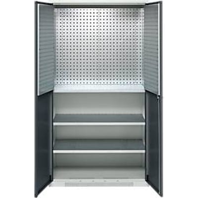 Schäfer Shop Genius materiaalkast FS, 5 OH, afsluitbaar, geperforeerde roosterwanden/3 legborden, tot 450 kg, B 1055 x D 520 x H 1950 mm, lichtgrijs/antracietgrijs