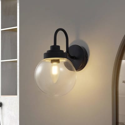 Lucande - Wandlamp - 1licht - Glas, staal - H: 25 cm - E14 - zwart, helder