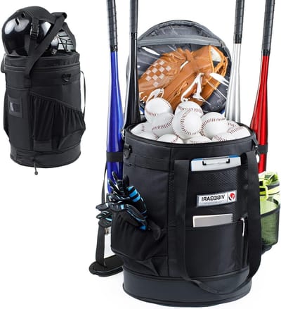 Honkbal Emmer Tas - Coach Tas - Sport Organisatie - Uitbreidbaar Ontwerp - D13"XH15"-18" - Zwart