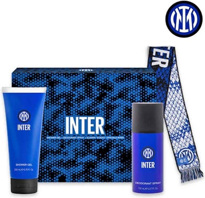 Ensemble Inter: Inter, Gel Douche, 200 ml + Inter, Déodorant Spray, Pour Homme, 150 ml + Inter, Foulard Textile, Bleu, Pour Homme