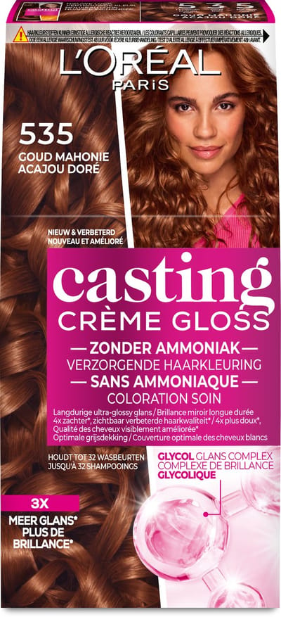 L'Oréal Paris Casting Crème Gloss Licht Goud Mahoniebruin 535 - Semi-permanente Haarkleuring Zonder Ammoniak