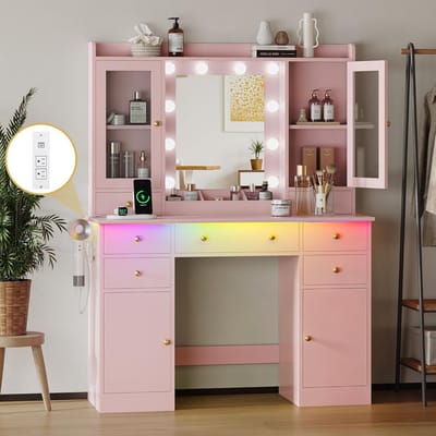 Kaptafel met Spiegel, Verlichting en Opbergruimte