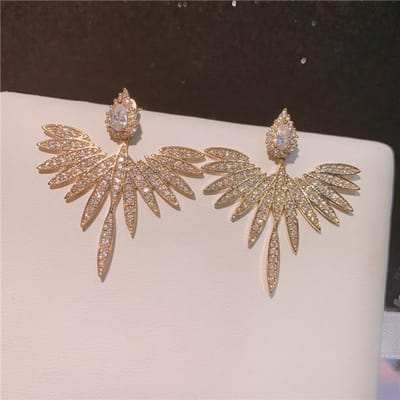 Mode Glanzende Zirconia Vleugel Symmetrische Stud Oorbellen Prachtige Goud Zilver Kleur Feest Sieraden Voor Vrouwen goud