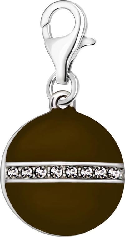 Quiges – 925 - Zilver – Charm - Bedel - Hanger - Bol Bruin met Zirkonia - met – sterling - zilver - karabijnslot - geschikt - voor - Bedelarmband HC250