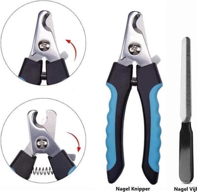 Jumada's - Pro Nagelknipper voor de kleinere Hond (maat S) Nagelvijl - Dier - Veiligheidsstop Nagelschaar - Set van 2 - Blauw/Zwart