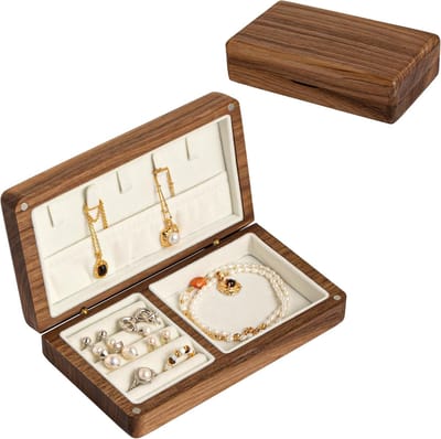 Houten Sieradendoosje voor Reizen – Vintage Sieradenorganizer met Fluwelen Voering