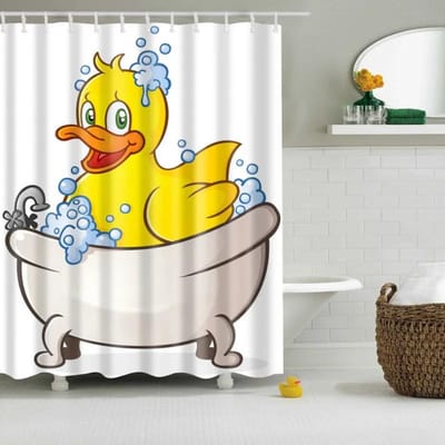 Grappige Baden Rubberen Eendjes Douchegordijnen Kinderen Huis Badkamer Decor Verduisterend Scherm Waterdichte Stof Douchegordijn Cortina W130H220(CM)-1 Pcs