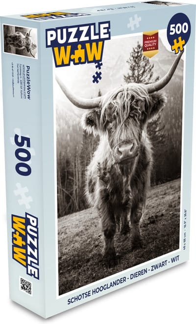Puzzel Schotse hooglander - Dieren - Zwart - Wit - Legpuzzel - Puzzel 500 stukjes