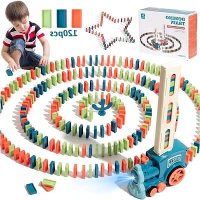 Automatische Domino Treinset met 120 Stukken - Educatief Speelgoed voor Kinderen met Geluid en Licht, Stapelblokken en Domino's voor Creatief Spelen
