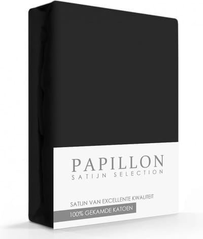 Papillon hoeslaken - katoen satijn - 90 x 220 - Zwart