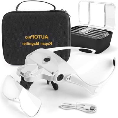 Head Loupe met Licht, Oplaadbare Hoofdloupe met Opbergtas en 5 Lensen voor Precisiewerk, Reparatie en Lastechniek