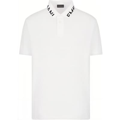 Emporio Armani SS23 Polo Manches Courtes Bloc de Couleurs Col à Lettres Imprimé Hauts Homme Blanc 3R1FG4-1JTKZ1-0184 XL white