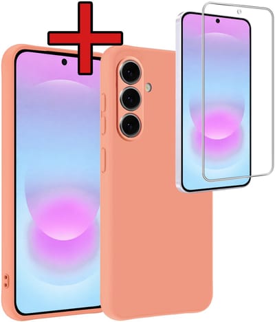 Hoesje - Met Screenprotector - Geschikt voor Samsung Galaxy A37 - Sterk & Shockproof - Telefoon Hoes - Back Cover - Siliconen Case - Telefoonhoes - Perzik