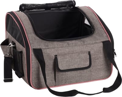 Autostoel hond – Flamingo Autostoel Puppy Xenophon Taupe – 44x37,5x29,5cm – 2-in-1 draagtas & autostoel – veilig & stijlvol