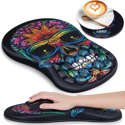 2-in-1 muismatset, muismat met gelkussen + bekermat, ergonomische muismat met traagschuim, muismat met polssteun, pijnverlichtend, antislip gaming-muismat voor thuis, kantoor, games, leren