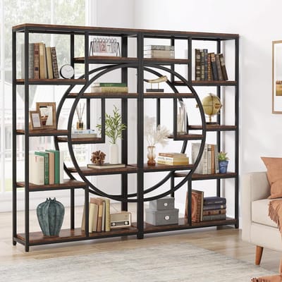 Tribesigns - Boekenrek 2 st - Boekenkast Industrieel - 5 Lagen - Hout/Metaal - Bruin/Zwart - 95 x 30 x 176cm