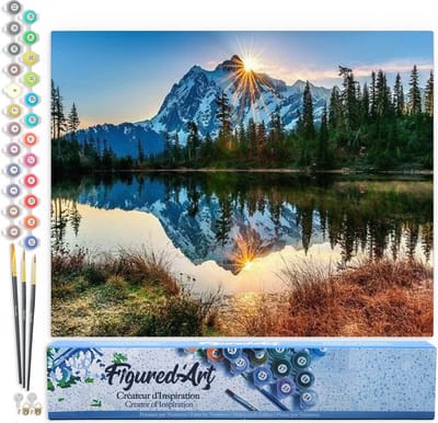 Figured'Art Schilderen op Nummer Volwassenen canvas Reflectie op het meer en de bergen - Handwerk acrylverf Kit DIY Compleet - 40x50cm zonder frame