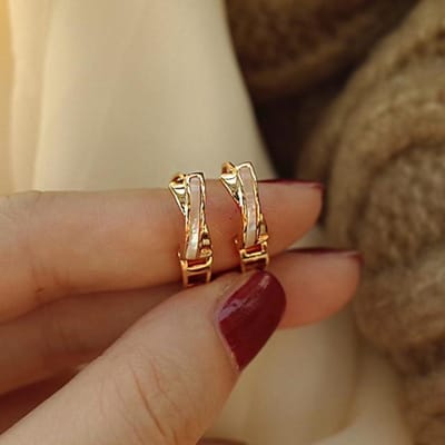 Trendy 14K Echt Goud Kruis Fritillaria Schelp Hoop Oorbellen voor Vrouwen Hoge Kwaliteit Koreaanse Mode Sieraden S925 Zilveren Naald Cadeau black