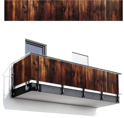 Balkonscherm 500x85 cm - Balkonposter Hout - Planken - Vintage - Donkerbruin - Balkon scherm decoratie - Balkonschermen - Balkondoek zonnescherm