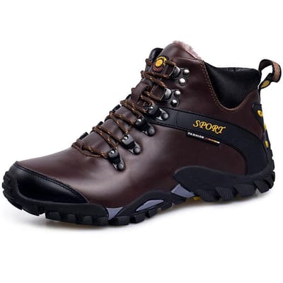Echt leren wandelschoenen voor de herfst en winter, outdoorschoenen voor heren, reisschoenen, hoge wandelschoenen, waterdichte, met fleece gevoerde bergschoenen. 46
