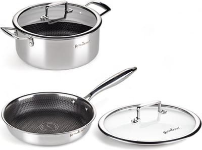 Rosmarino HexaPRO Pannenset 4delig - Koekenpan 24cm - Braadpan 24cm - Pannen - met glazen deksel - Geschikt voor alle warmtebronnen