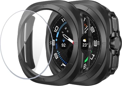 Hoesje + Screenprotector Samsung Galaxy Watch Ultra – Gehard Glas Cover + Shock Proof Case – Zwart