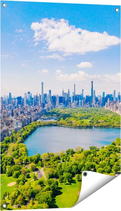 Gards Tuinposter Central Park in New York met Wolkenkrabbers - 60x90 cm - Tuindoek - Tuindecoratie - Wanddecoratie buiten - Tuinschilderij