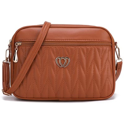 Zomertas voor dames Schoudertas Geborduurde Dames Kleine Ronde Tas Grote Capaciteit Mobiele Telefoontas 25*7*18CM brown