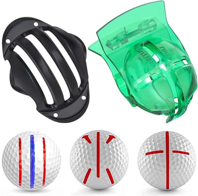 2 Stuks Golfbal Liner Sjablonen voor Putt Lineaire Uitlijning met Veerklem en Tri-Lijn Stencils, Golf Tekenhulpmiddel met Kruis Pijl en Tri-lijn Patronen