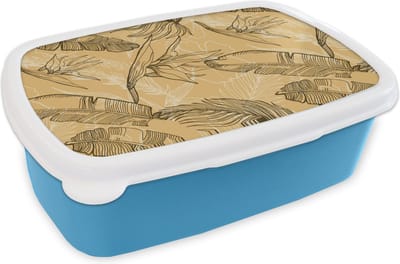 Broodtrommel Blauw - Lunchbox - Brooddoos - Bladeren - Zomer - Tropisch - Hawaii - 18x12x6 cm - Kinderen - Jongen