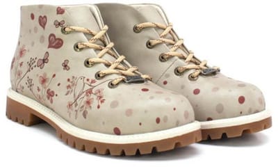 Goby Dames Veterboots – Hartjes en Bloemenprint – Handgemaakt Vegan Leer – Comfortabele Damesboots – Maat 38