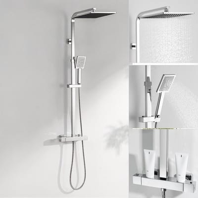 CECIPA max Regendouche - Doucheset - Ã˜ 25 cm - Inclusief thermostaatkraan - Met CoolTouch technologie - Hoofddouche en Handdouche - Hoogte Verstelbaar - Waterbesparend - Chroom