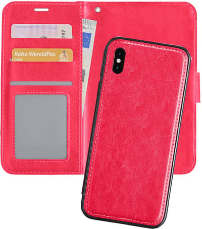 Hoes - 2 in 1 - Geschikt voor Apple iPhone X - Met Uitneembare Hard Cover - Bookcase - Wallet Case - Met Pasjeshouder - Book Case - Uitneembaar - Pashouder - Kunstleer - Donkerroze