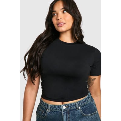 Dames Boohoo Basics Plus Cotton T-shirt met ronde hals en getailleerde pasvorm | Black | Maat: 26