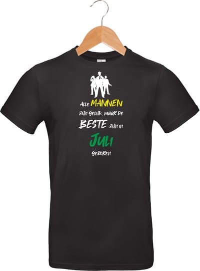 mijncadeautje - mannen t-shirt - zwart - opdruk kleur - alle mannen zijn gelijk - juli - maat L