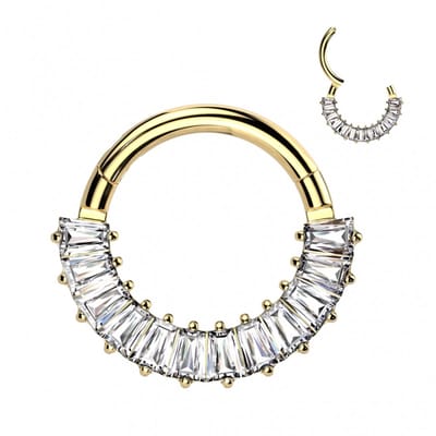 Piercing titanium 12lined Baguette clicker ring 1.2x10 - goud - LMPiercings