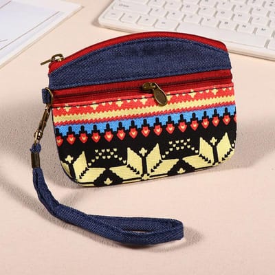 Petit porte-monnaie bohème, mini portefeuille, pochette à imprimé floral, étanche, avec fermeture éclair, cadeau exquis pour femmes et filles rouge