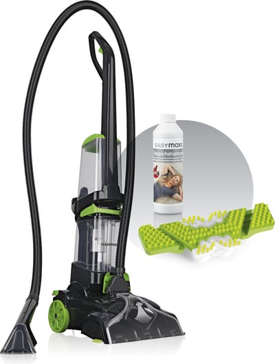CLEANmaxx tapijtreiniger AquaStream Plus | 3 in 1: wassen, reinigen, stofzuigen | Natte stofzuiger met vibrerende borstels en zijborstels | Waszuiger met meubelmondstuk, shampoo en reserveborstel