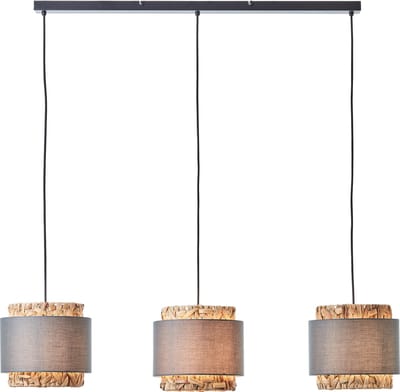 Brilliant Waterlilly hanglamp 3-vlammen grijs/beige, metaal/stof/waterhyacint, 3x A60, E27, 60 W