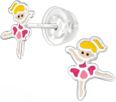 Joy|S - Zilveren ballerina danseres oorbellen - massief - 7.8 x 9.3mm - kinderoorbellen - extra zacht sluiting (vlindersluiting met siliconen omhulsel)