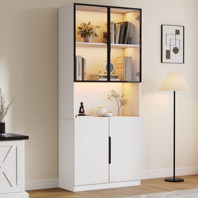REDOM - Kast - Spaanplaat en aluminium frame - Met LED-verlichting en glazen deuren - 80*30*200cm White