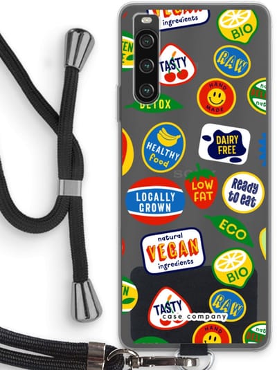 Case Company® - Hoesje met koord geschikt voor Sony Xperia 10 IV hoesje met Koord - Fruitsticker - Telefoonhoesje met Zwart Koord - Bescherming aan alle Kanten en Over de Schermrand